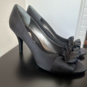 Brand new, never worn black satin shoes size 11